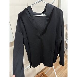 Motherhood Maternity Black V-Neck Long Sleeve Hoodie Pullover Size Large